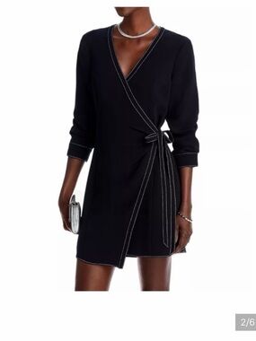 cinq a sept Black Wrap Dress with White Topstitching
